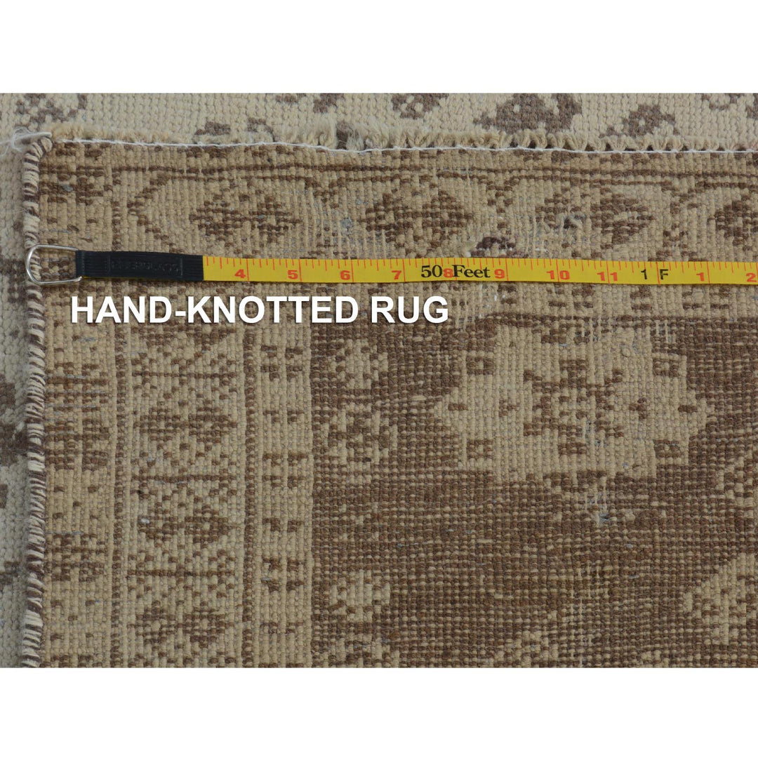 5'0" x 7'9" New Hand Knotted Beige Worn Wool Rectangle Oriental Rug - MOA10257236
