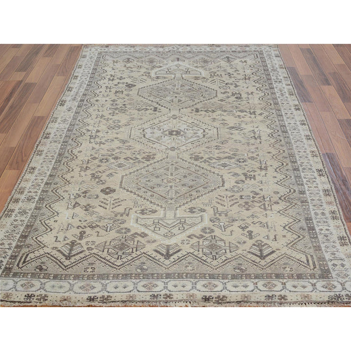 4'10" x 7'10" New Hand Knotted Beige Worn Wool Rectangle Oriental Rug - MOA10257237