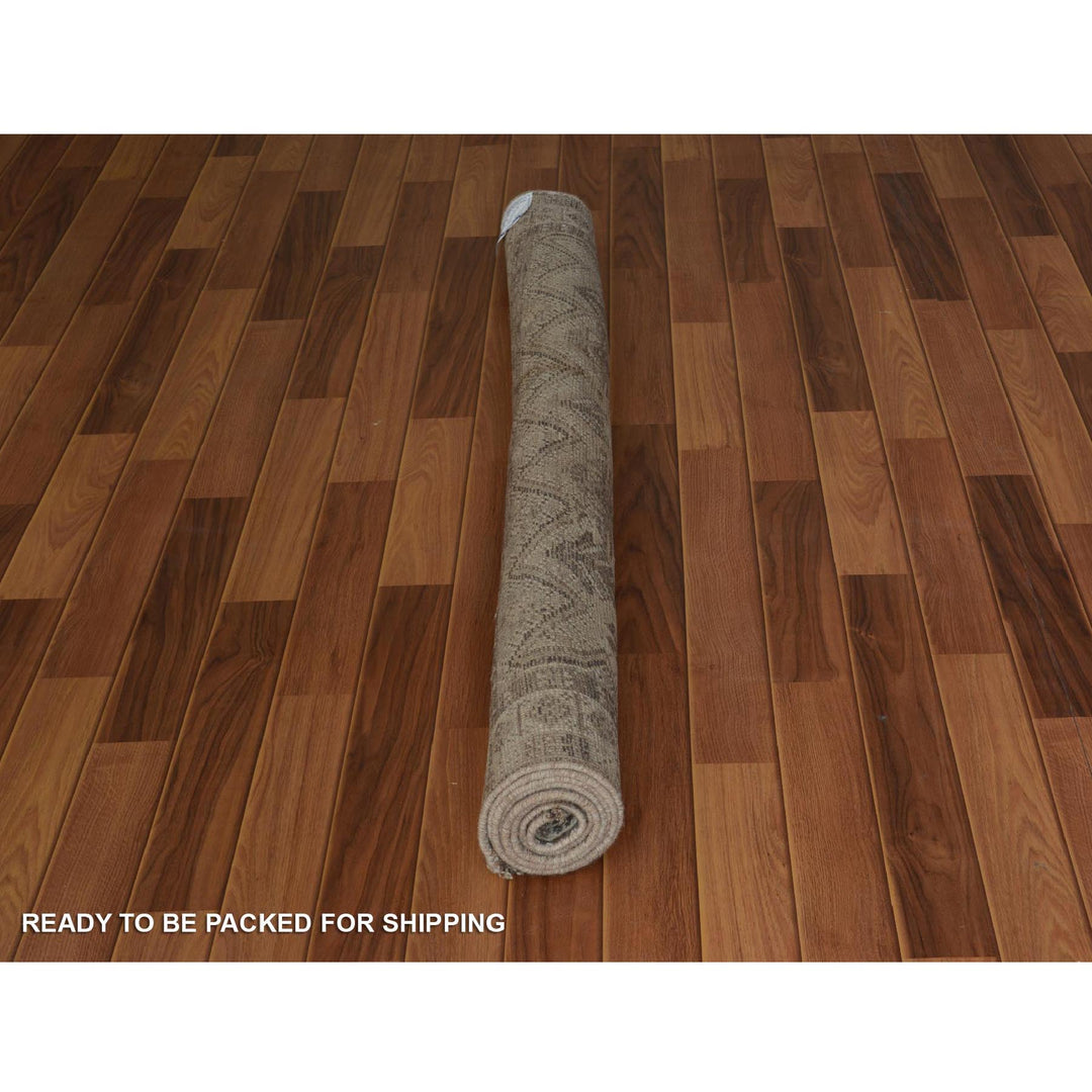 4'10" x 7'10" New Hand Knotted Beige Worn Wool Rectangle Oriental Rug - MOA10257237
