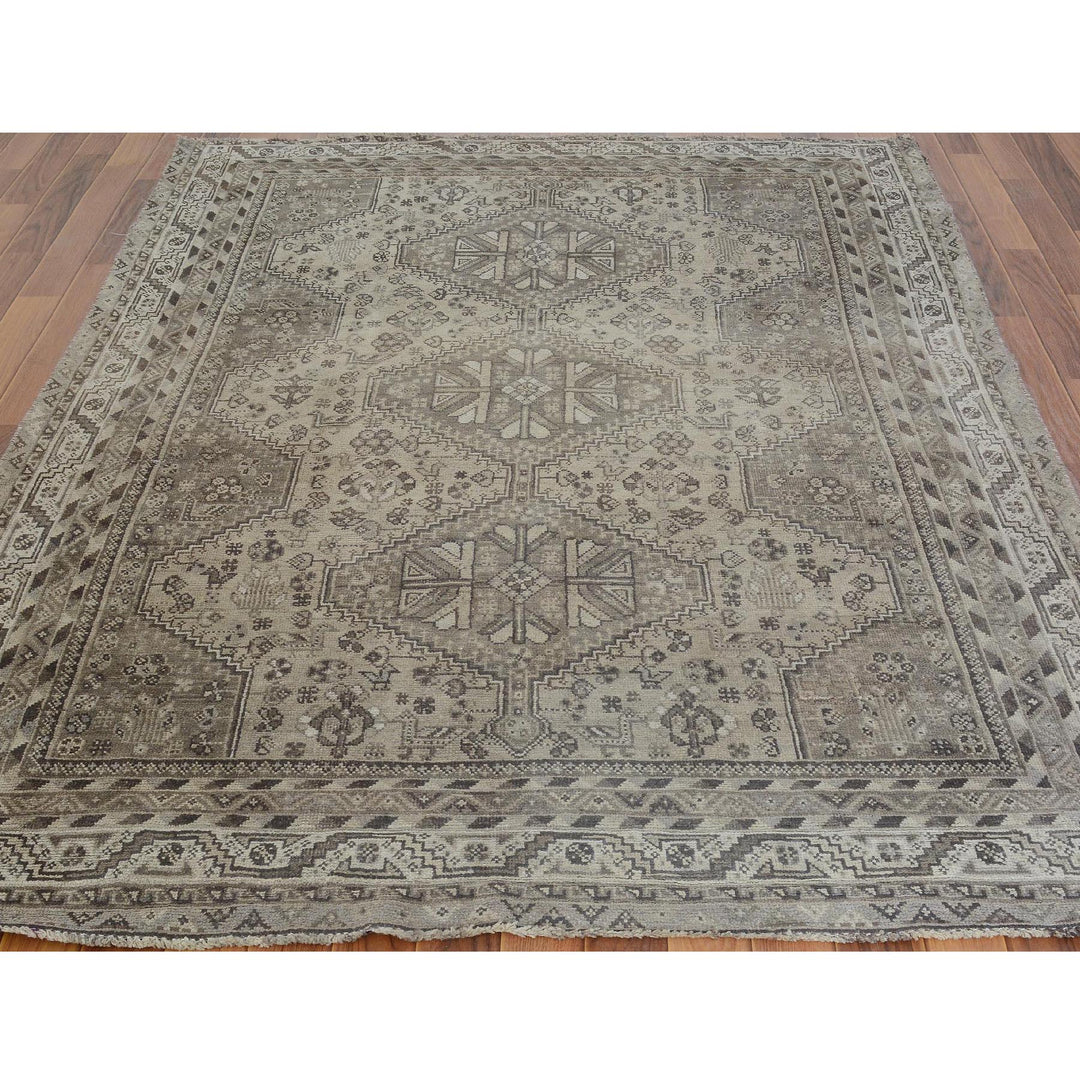 5'8" x 8'0" New Hand Knotted Beige Worn Wool Rectangle Oriental Rug - MOA10257242