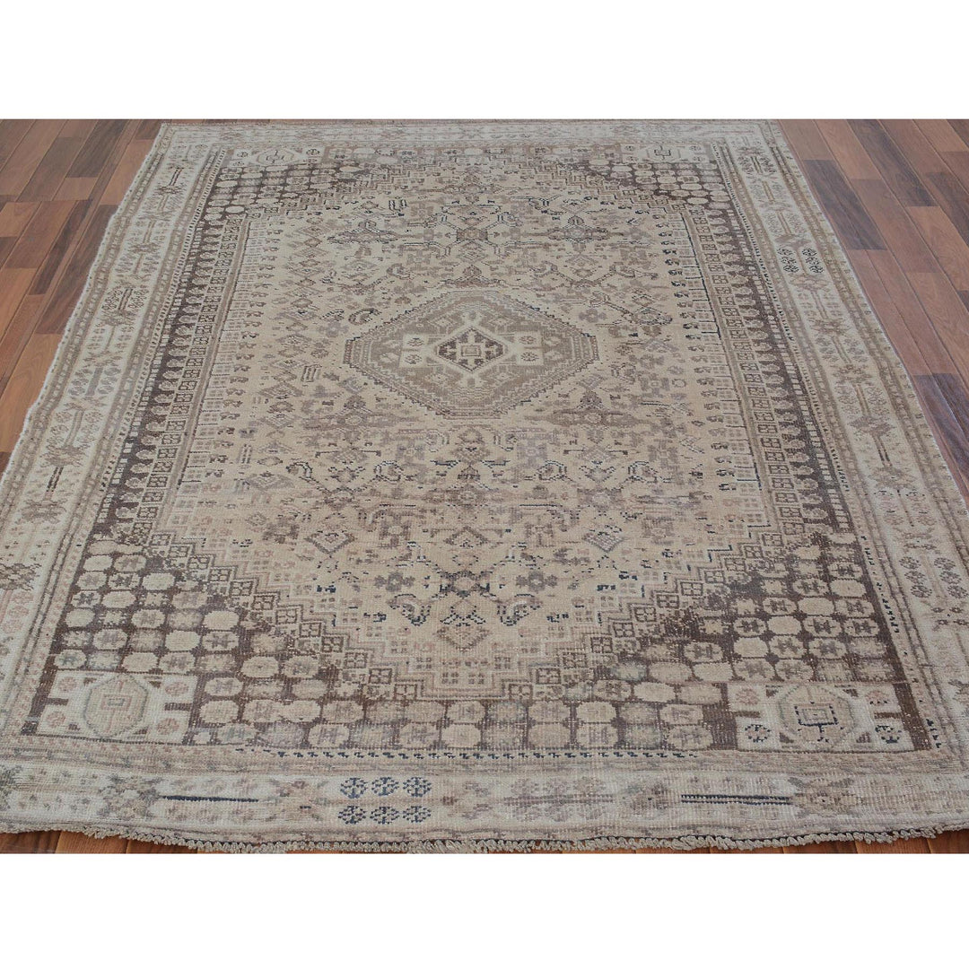 5'6" x 8'2" New Hand Knotted Brown Worn Wool Rectangle Oriental Rug - MOA10257245