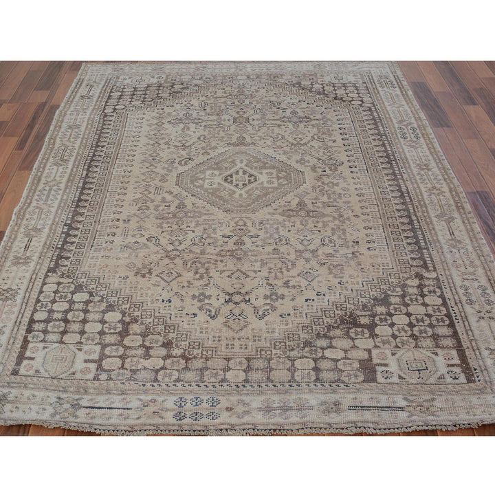 5'6" x 8'2" New Hand Knotted Brown Worn Wool Rectangle Oriental Rug - MOA10257245