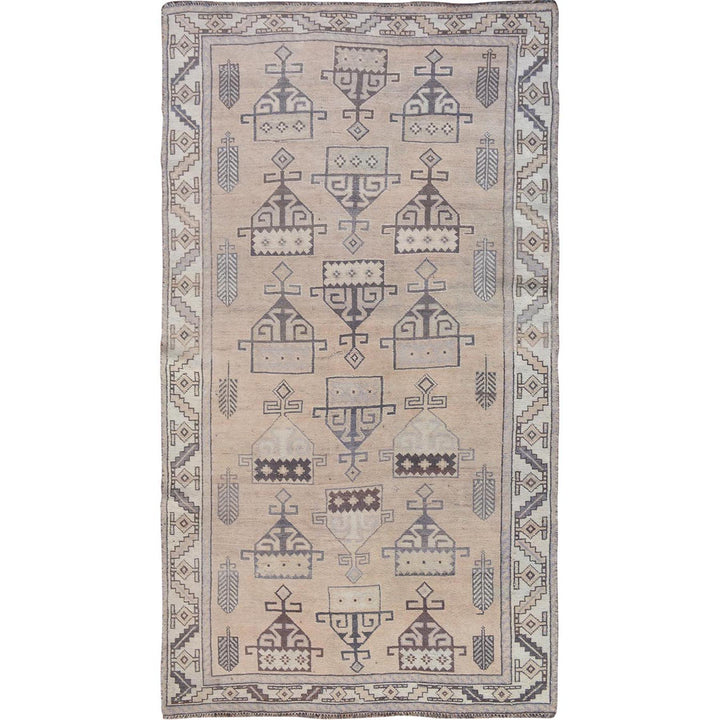 4'9" x 9'0" New Hand Knotted Grey Worn Wool Rectangle Oriental Rug - MOA10257279