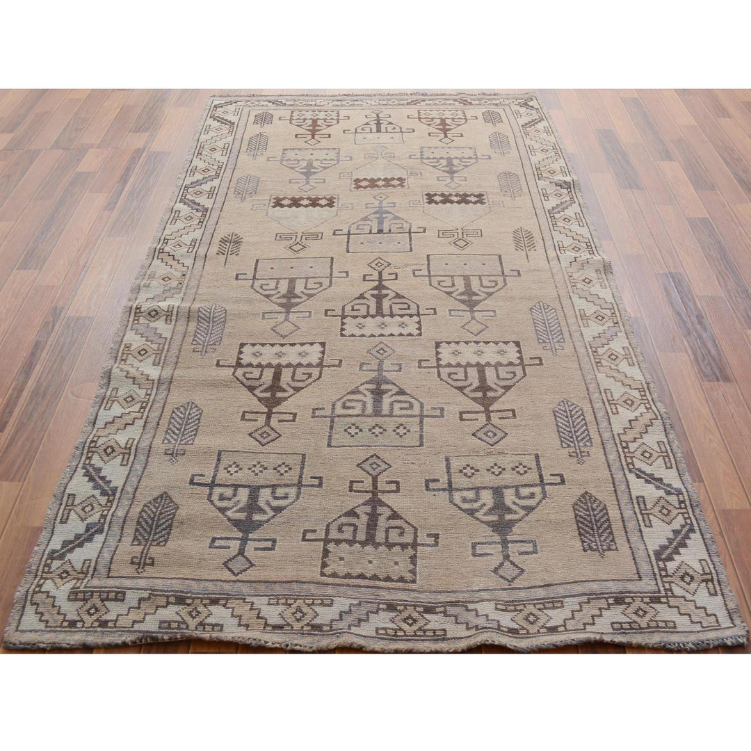 4'9" x 9'0" New Hand Knotted Grey Worn Wool Rectangle Oriental Rug - MOA10257279