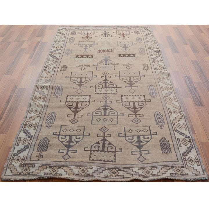 4'9" x 9'0" New Hand Knotted Grey Worn Wool Rectangle Oriental Rug - MOA10257279