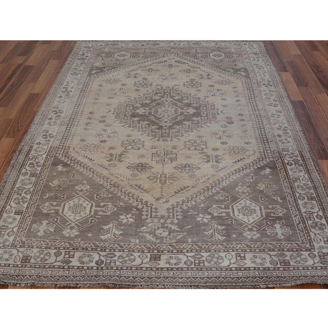 5'4" x 8'1" New Hand Knotted Beige Worn Wool Rectangle Oriental Rug - MOA10257281