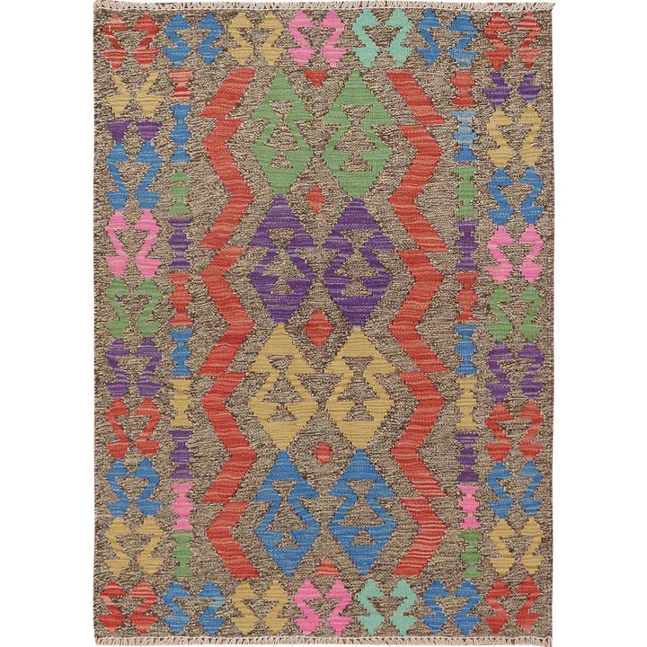 2'8" x 3'8" New Hand Woven Grey Wool Rectangle Oriental Rug - MOA10257544