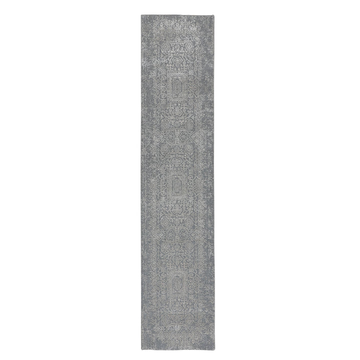 2'5" x 12'2" New Hand Loomed Grey Wool & Silk Runner Oriental Rug - MOA10258001