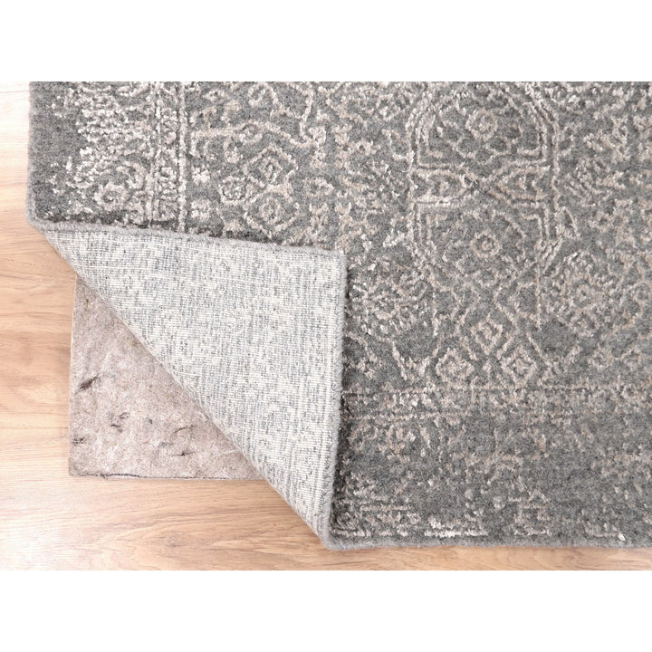 2'5" x 12'2" New Hand Loomed Grey Wool & Silk Runner Oriental Rug - MOA10258001