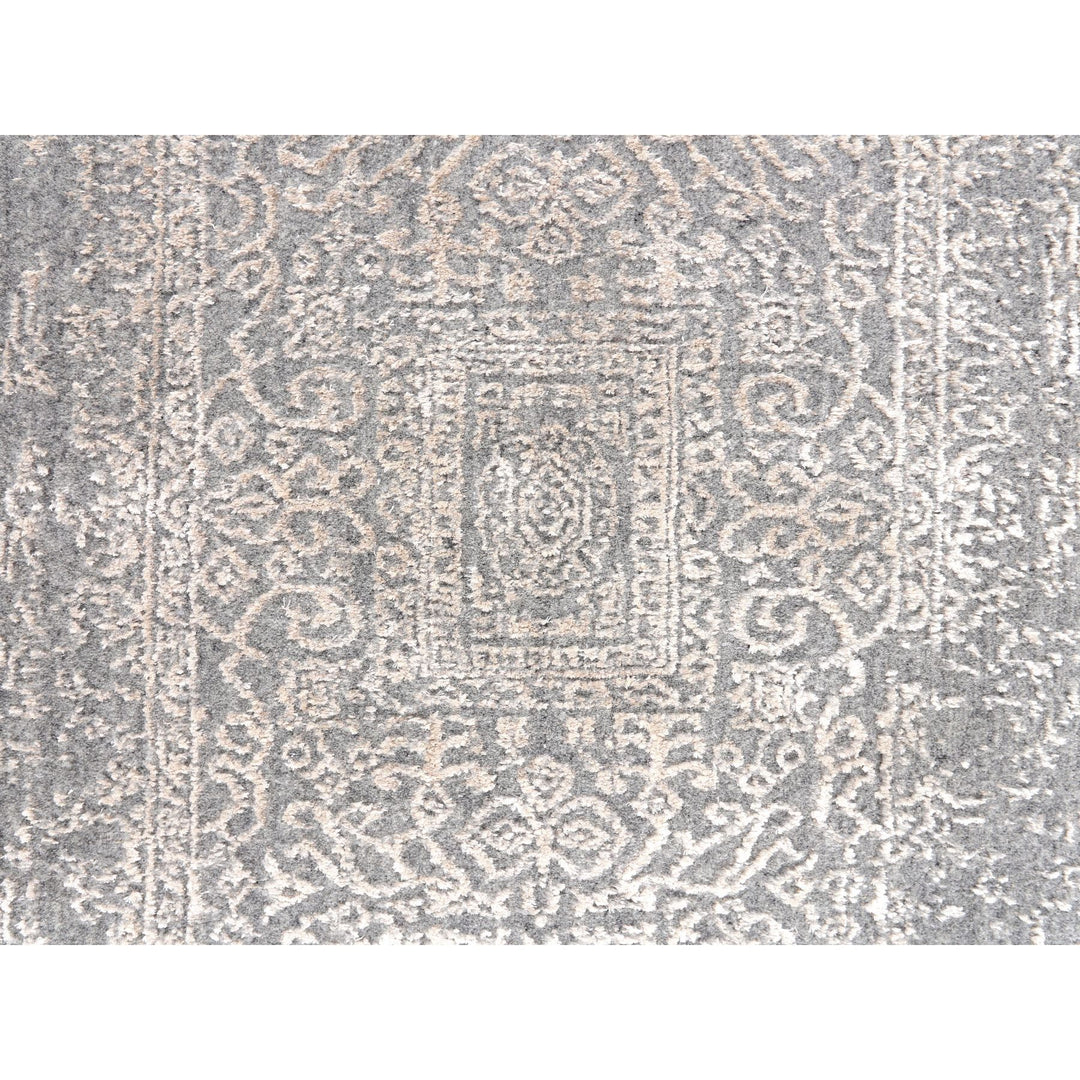 2'5" x 12'2" New Hand Loomed Grey Wool & Silk Runner Oriental Rug - MOA10258001