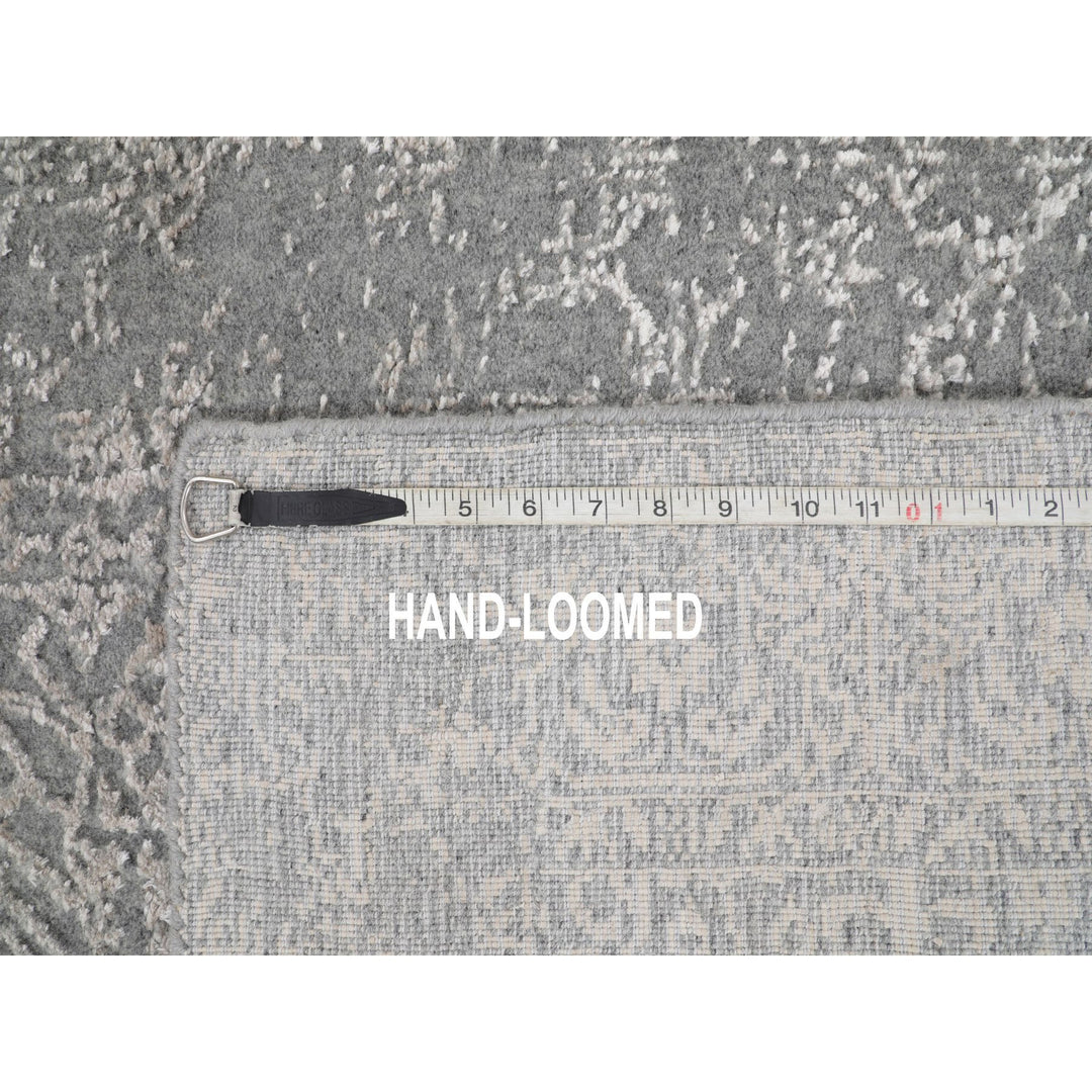 2'5" x 12'2" New Hand Loomed Grey Wool & Silk Runner Oriental Rug - MOA10258001