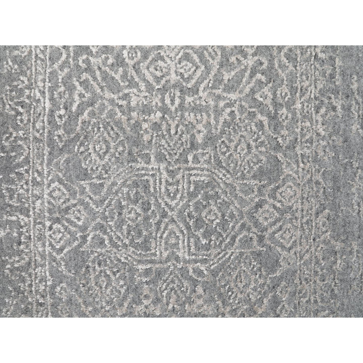 2'5" x 12'1" New Hand Loomed Grey Wool & Silk Runner Oriental Rug - MOA10258003