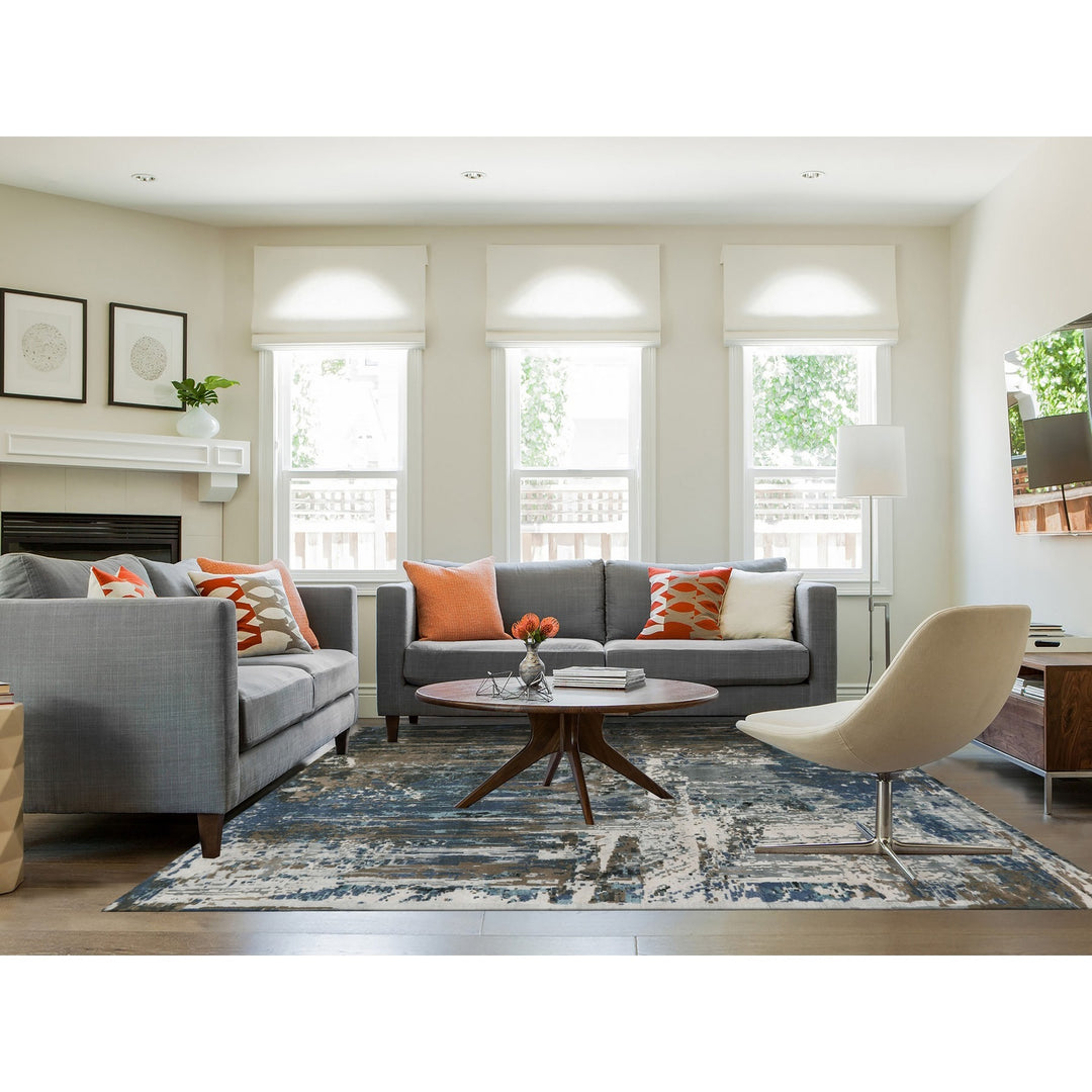 9'9" x 13'9" New Hand Knotted Blue Wool & Silk Rectangle Oriental Rug - MOA10258014