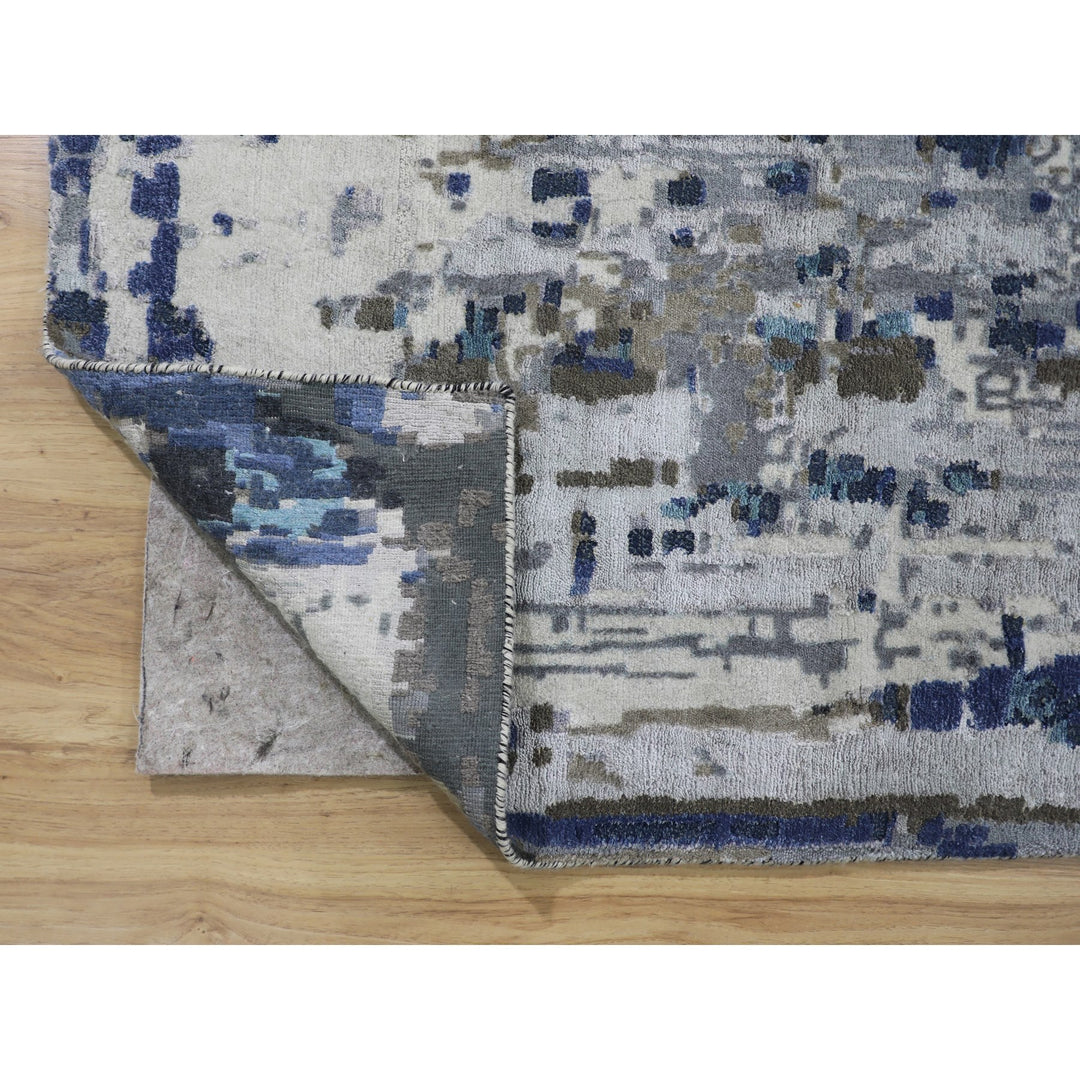 9'9" x 13'9" New Hand Knotted Blue Wool & Silk Rectangle Oriental Rug - MOA10258014