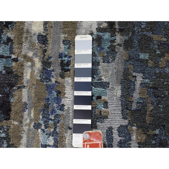 9'9" x 13'9" New Hand Knotted Blue Wool & Silk Rectangle Oriental Rug - MOA10258014