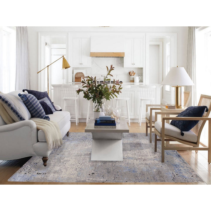 7'9" x 10'3" New Hand Knotted Grey Wool Rectangle Oriental Rug - MOA10258026