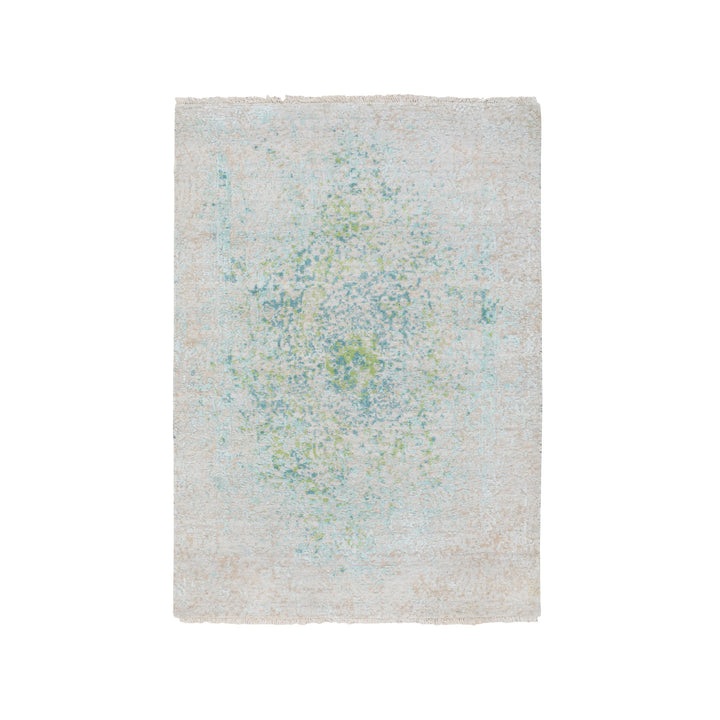 3'0" x 5'0" New Hand Knotted Ivory Wool & Pure Silk Rectangle Oriental Rug - MOA10258103