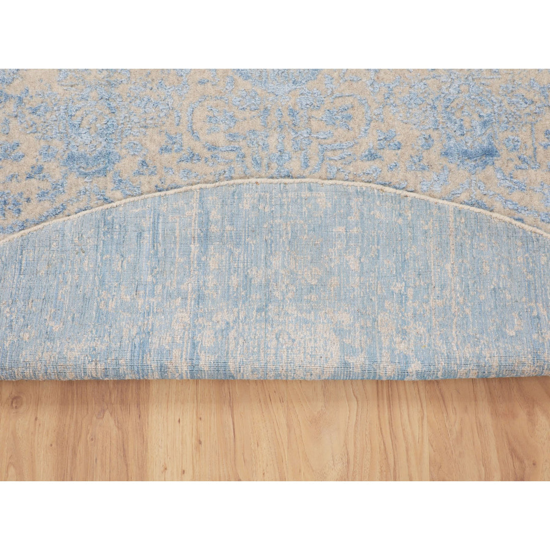 5'9" x 5'9" New Hand Loomed Blue Wool & Art Silk Round Oriental Rug - MOA10258129