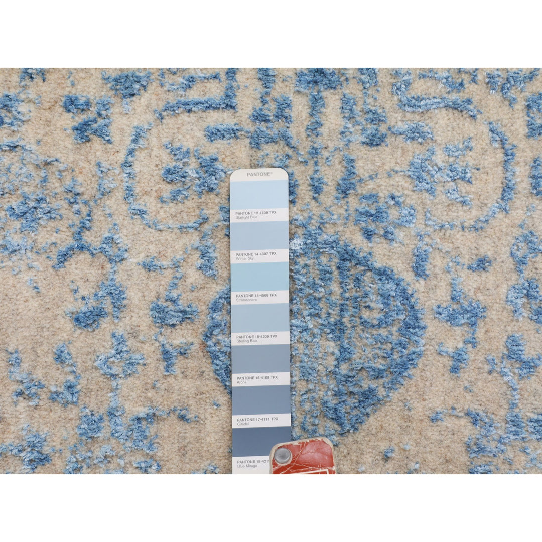 5'9" x 5'9" New Hand Loomed Blue Wool & Art Silk Round Oriental Rug - MOA10258129