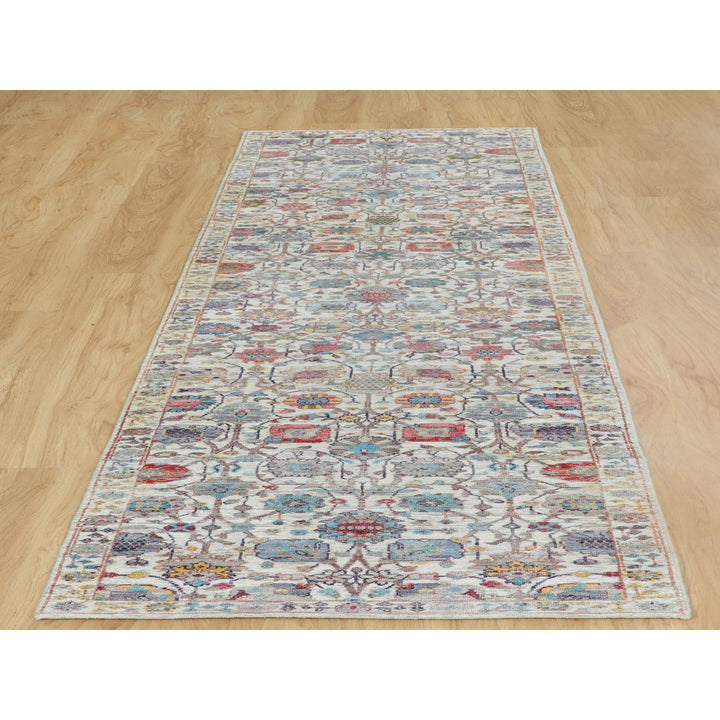 2'7" x 12'0" New Hand Knotted Ivory Wool & Silk Runner Oriental Rug - MOA10258189