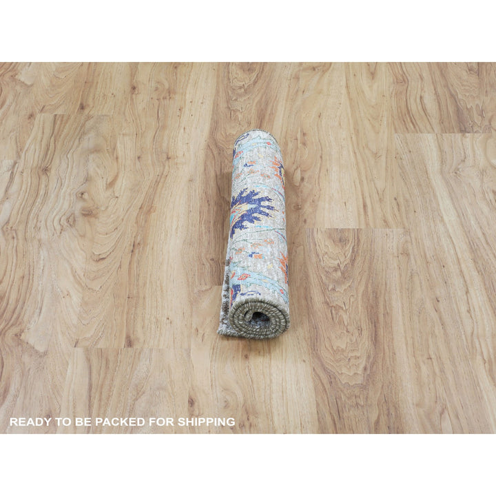 2'1" x 3'0" New Hand Knotted Beige Wool & Silk Rectangle Oriental Rug - MOA10258194