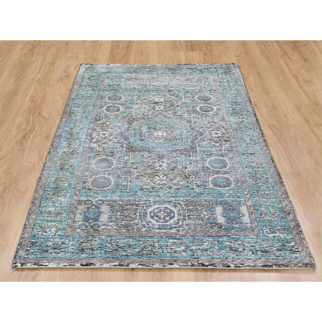 3'1" x 5'0" New Hand Knotted Brown Wool & Silk Rectangle Oriental Rug - MOA10258195