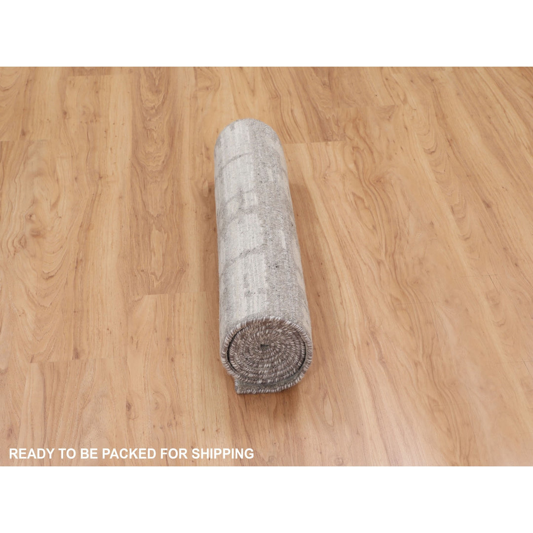 2'6" x 8'0" New Hand Knotted Grey Wool Runner Oriental Rug - MOA10258244