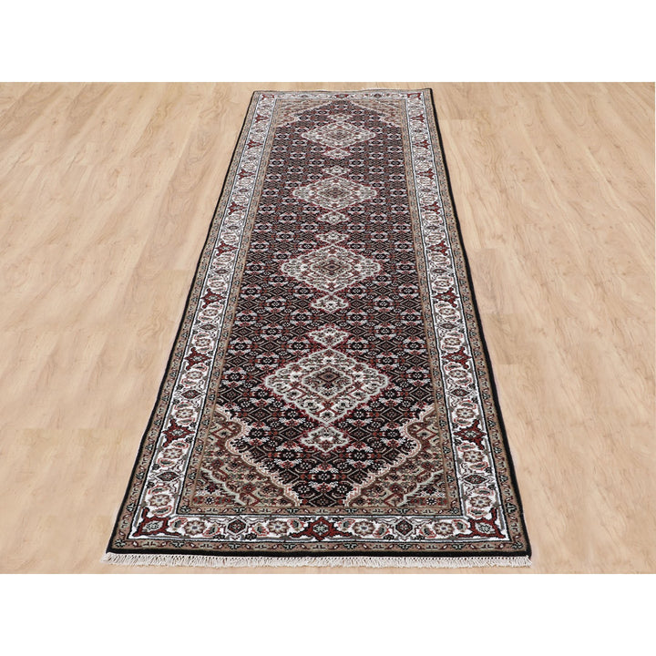 2'8" x 10'1" New Hand Knotted Black Wool Runner Oriental Rug - MOA10258298