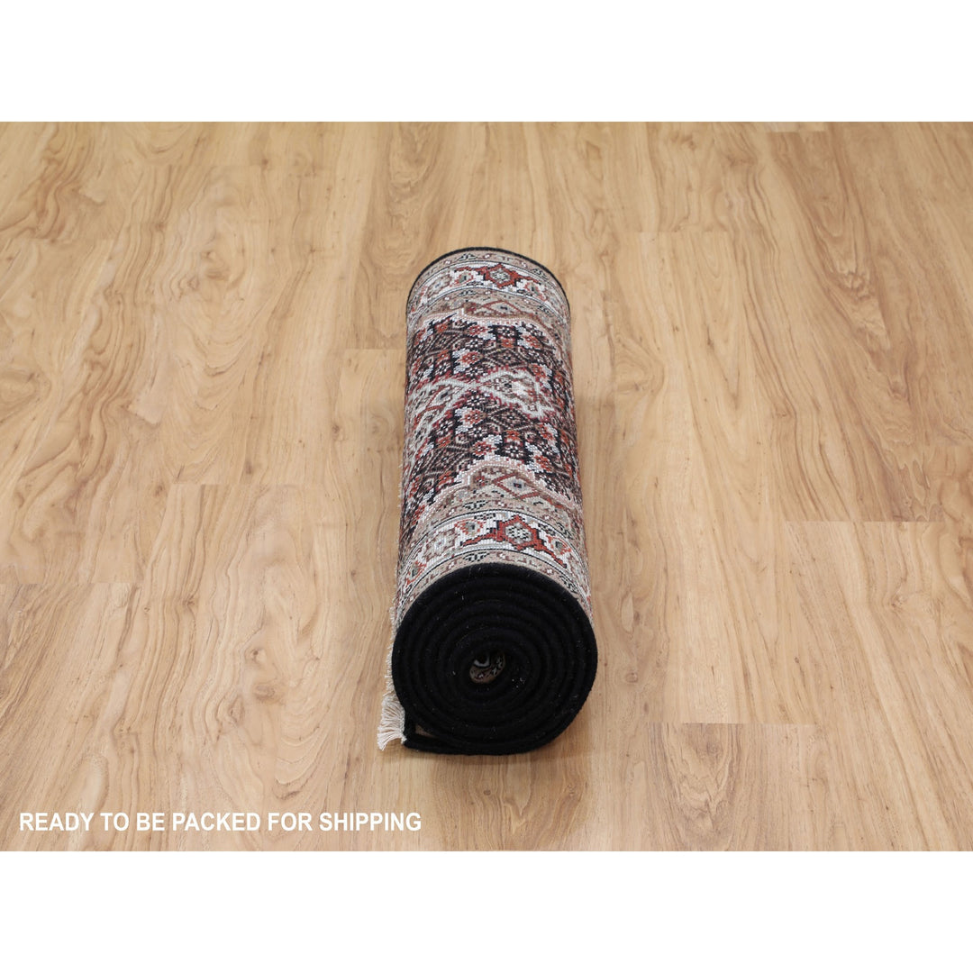 2'8" x 10'1" New Hand Knotted Black Wool Runner Oriental Rug - MOA10258298