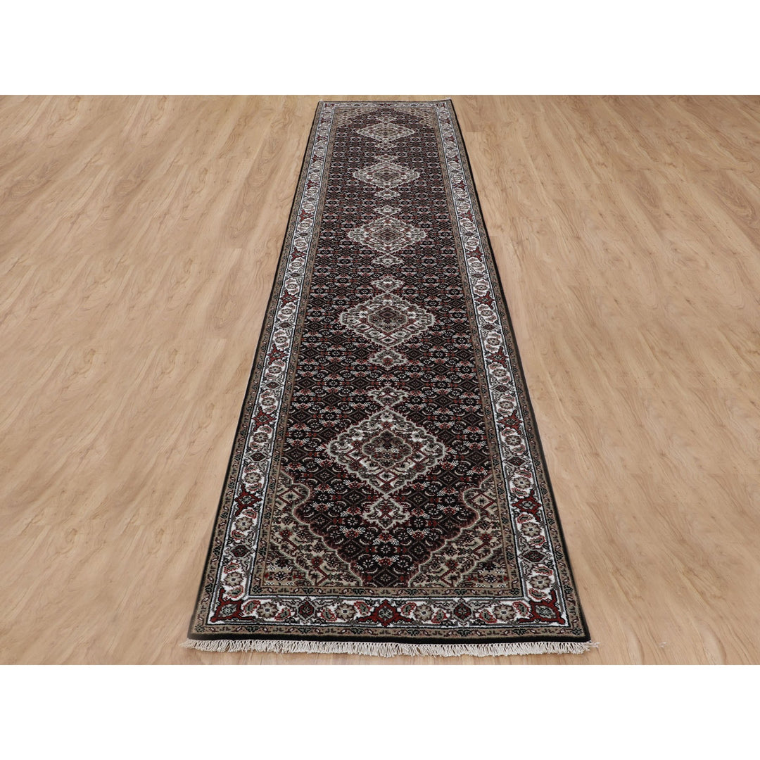 2'9" x 12'1" New Hand Knotted Black Wool Runner Oriental Rug - MOA10258302