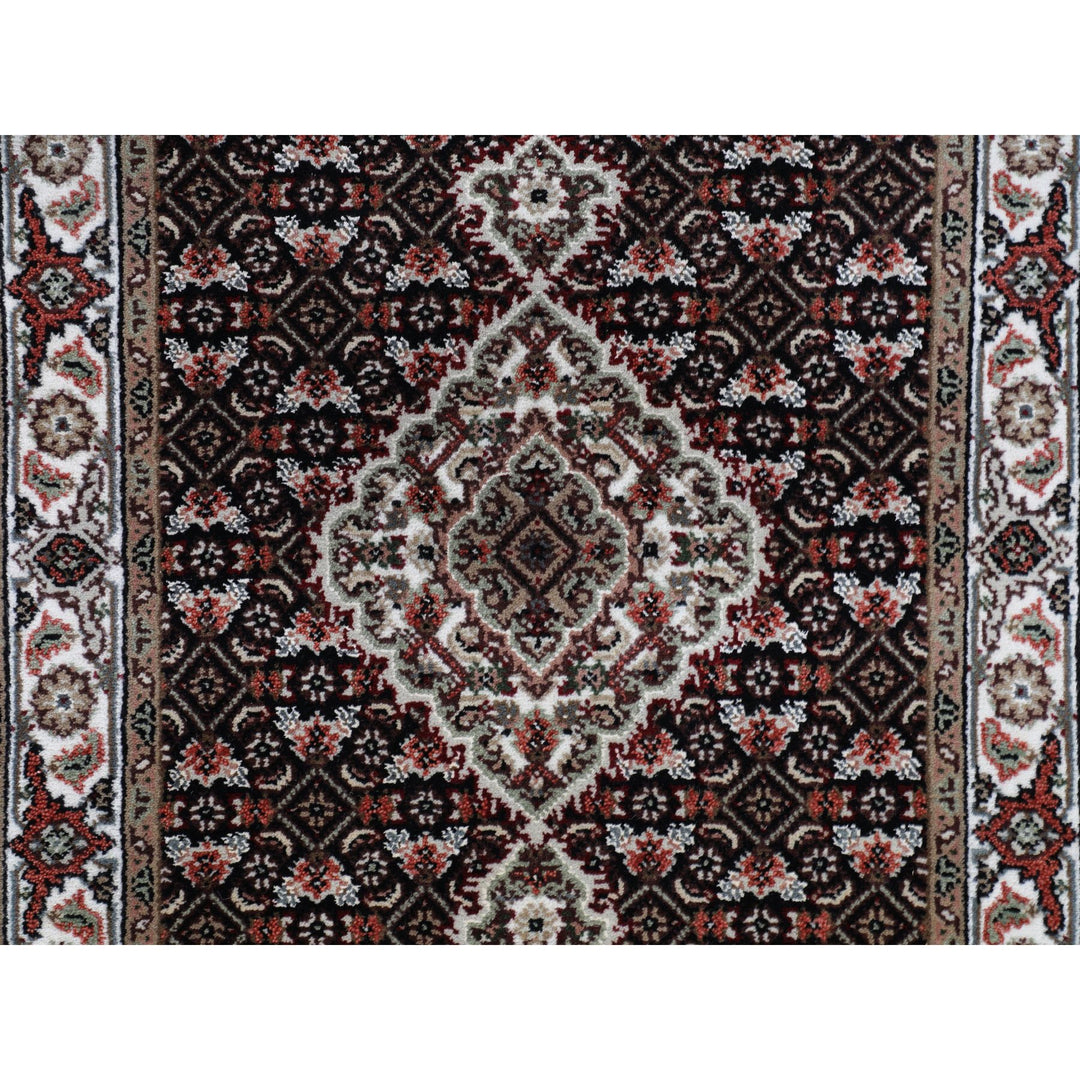 2'9" x 12'1" New Hand Knotted Black Wool Runner Oriental Rug - MOA10258302