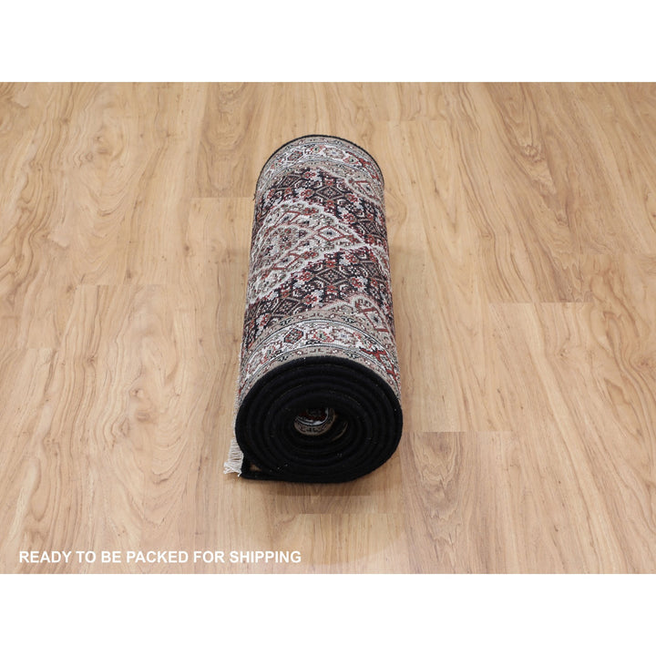 2'9" x 12'1" New Hand Knotted Black Wool Runner Oriental Rug - MOA10258302