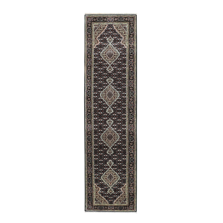 2'6" x 10'1" New Hand Knotted Black Wool Runner Oriental Rug - MOA10258309