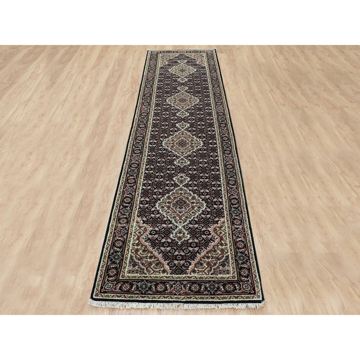 2'6" x 10'1" New Hand Knotted Black Wool Runner Oriental Rug - MOA10258309