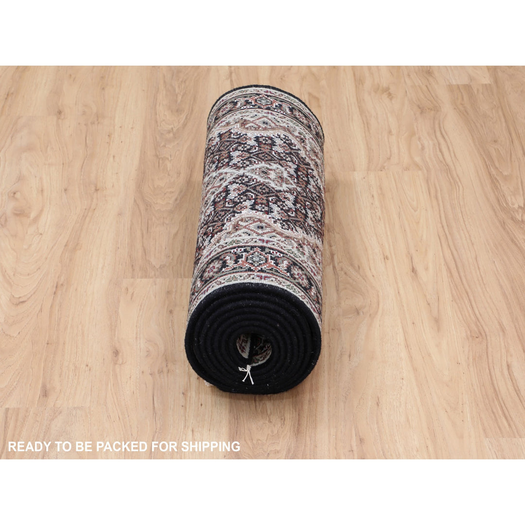 2'6" x 10'1" New Hand Knotted Black Wool Runner Oriental Rug - MOA10258309