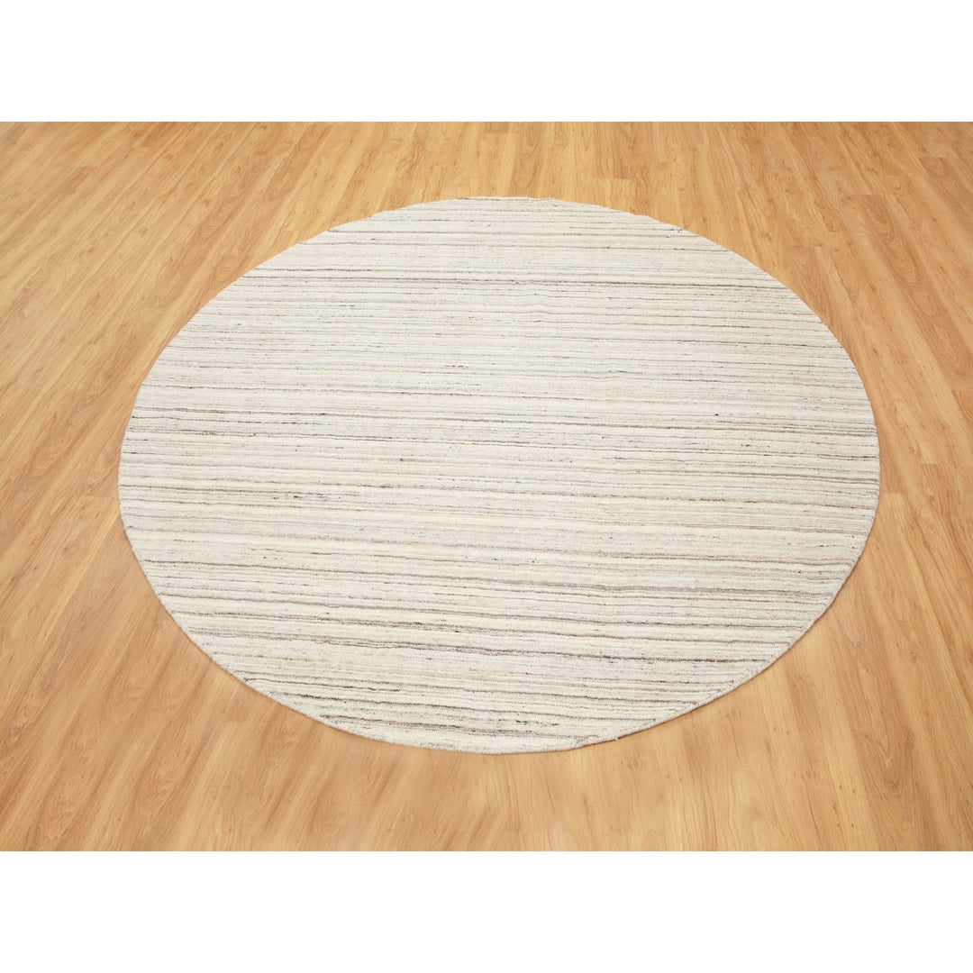8'0" x 8'0" New Hand Loomed Beige Wool Round Oriental Rug - MOA10258350