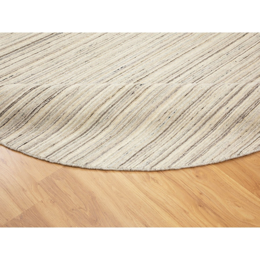 8'0" x 8'0" New Hand Loomed Beige Wool Round Oriental Rug - MOA10258350