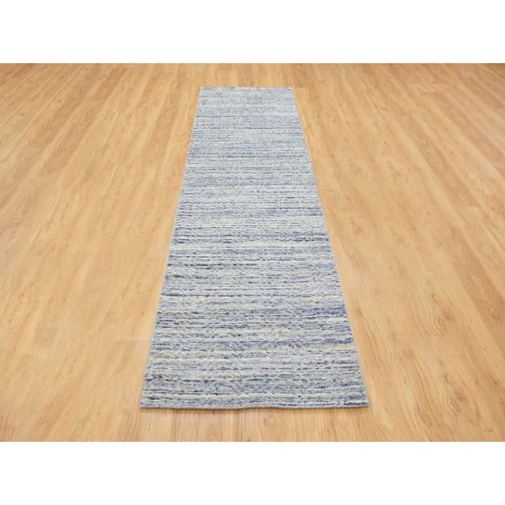 2'6" x 9'9" New Hand Loomed Grey Wool Runner Oriental Rug - MOA10258402