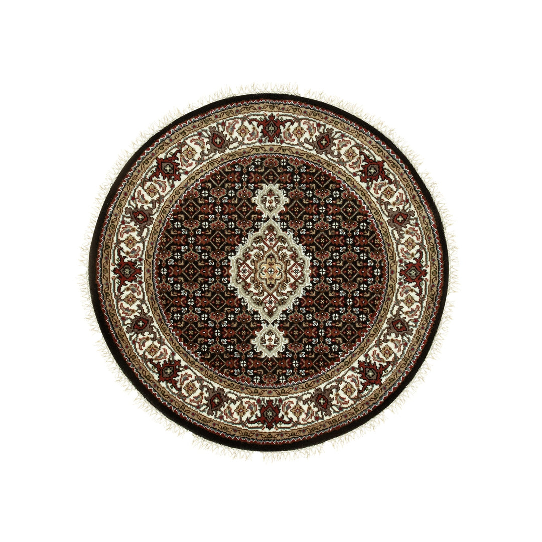 3'0" x 3'0" New Hand Knotted Black Wool Round Oriental Rug - MOA10258779