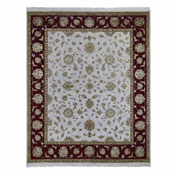 8'0" x 10'0" New Hand Knotted Ivory Wool & Silk Rectangle Oriental Rug - MOA10259009