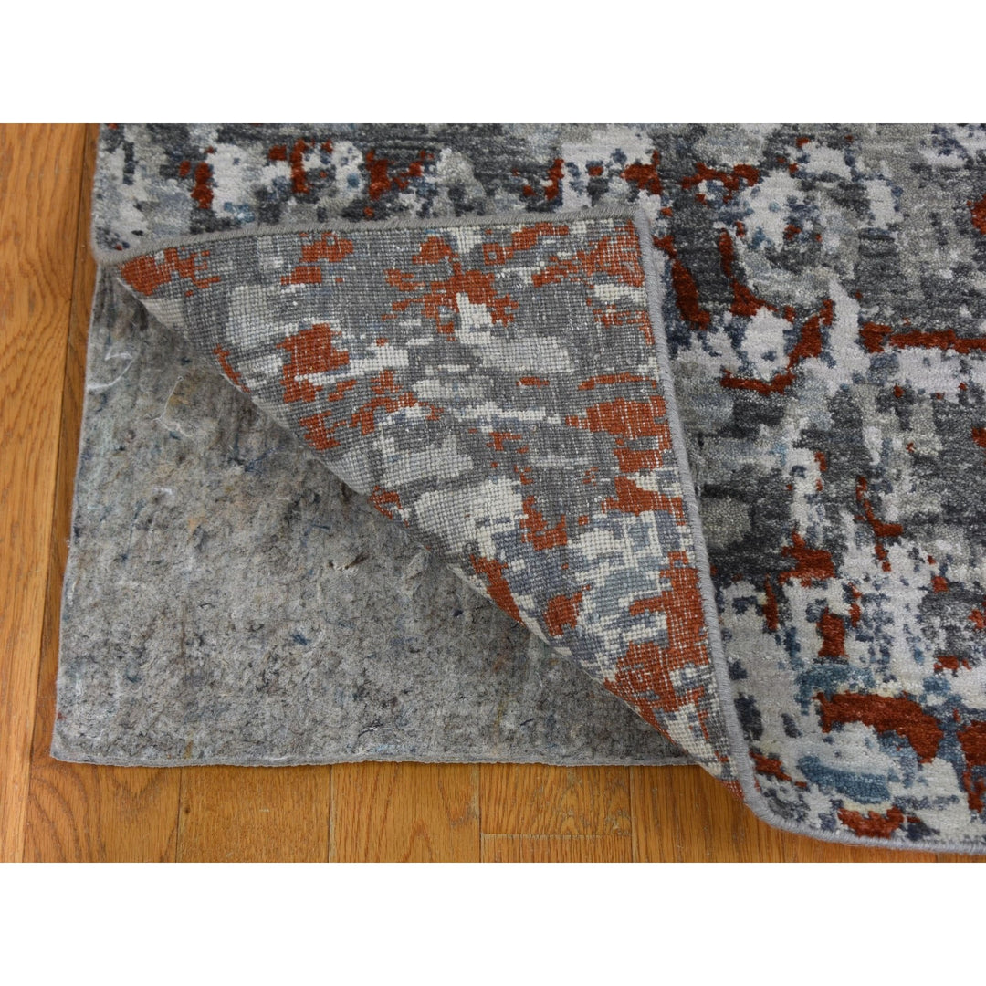 2'5" x 12'0" New Hand Knotted Grey Wool & Silk Runner Oriental Rug - MOA10259043