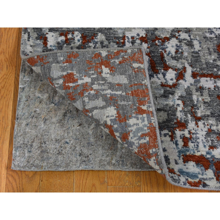 2'5" x 12'0" New Hand Knotted Grey Wool & Silk Runner Oriental Rug - MOA10259043