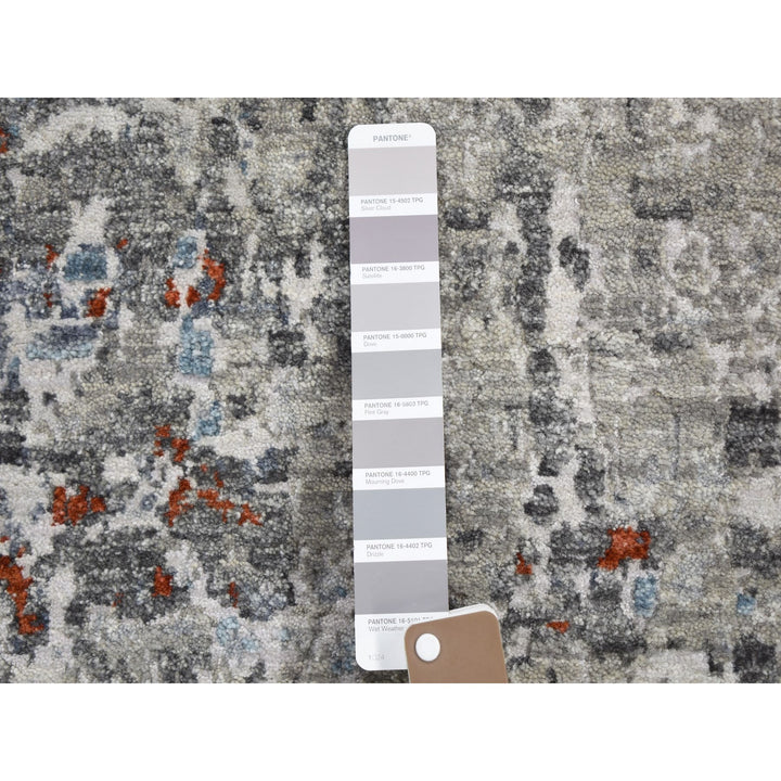 2'5" x 12'0" New Hand Knotted Grey Wool & Silk Runner Oriental Rug - MOA10259043