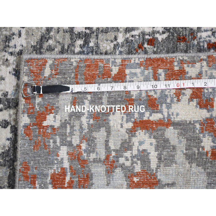 2'5" x 12'0" New Hand Knotted Grey Wool & Silk Runner Oriental Rug - MOA10259043