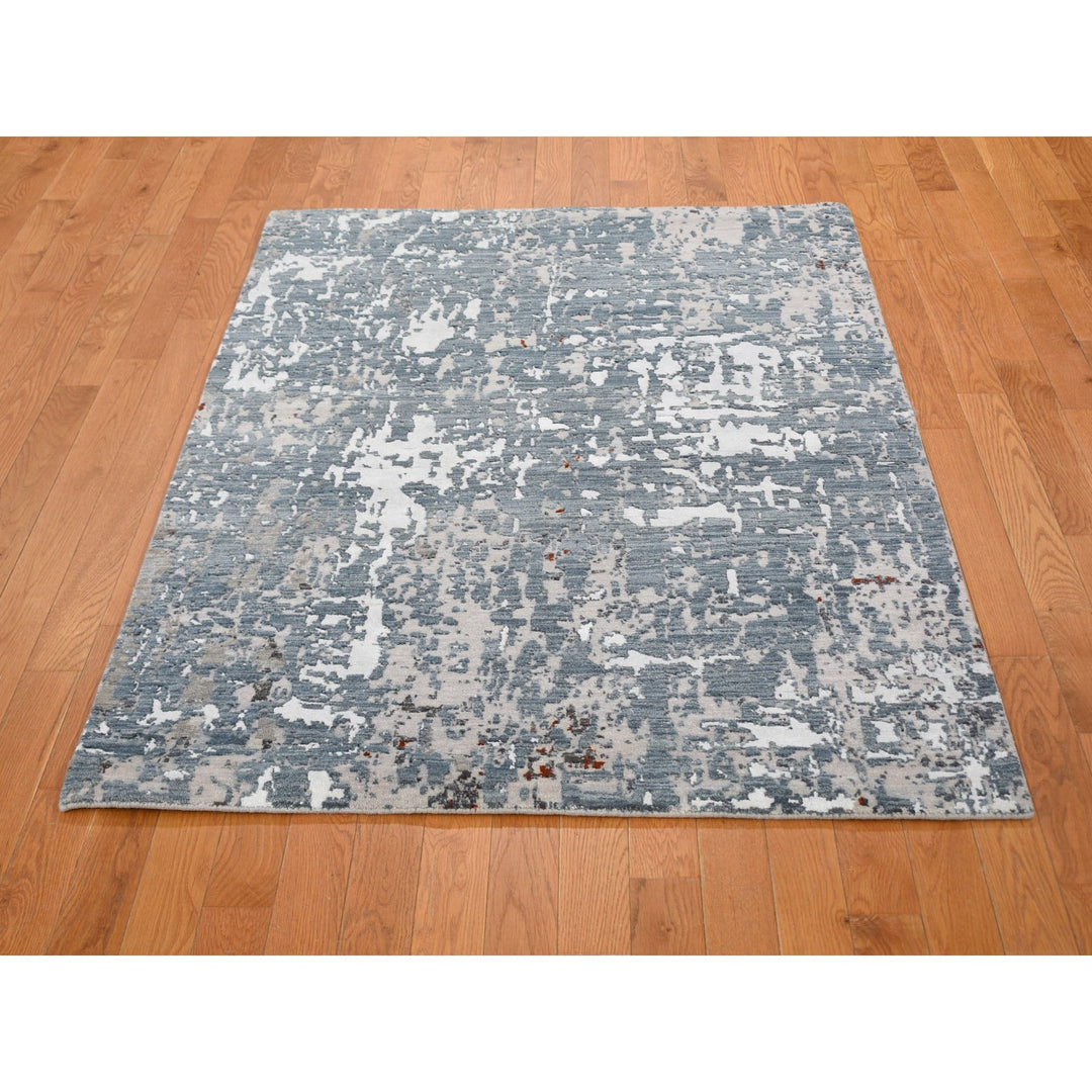 4'0" x 6'0" New Hand Knotted Blue Wool & Silk Rectangle Oriental Rug - MOA10259082