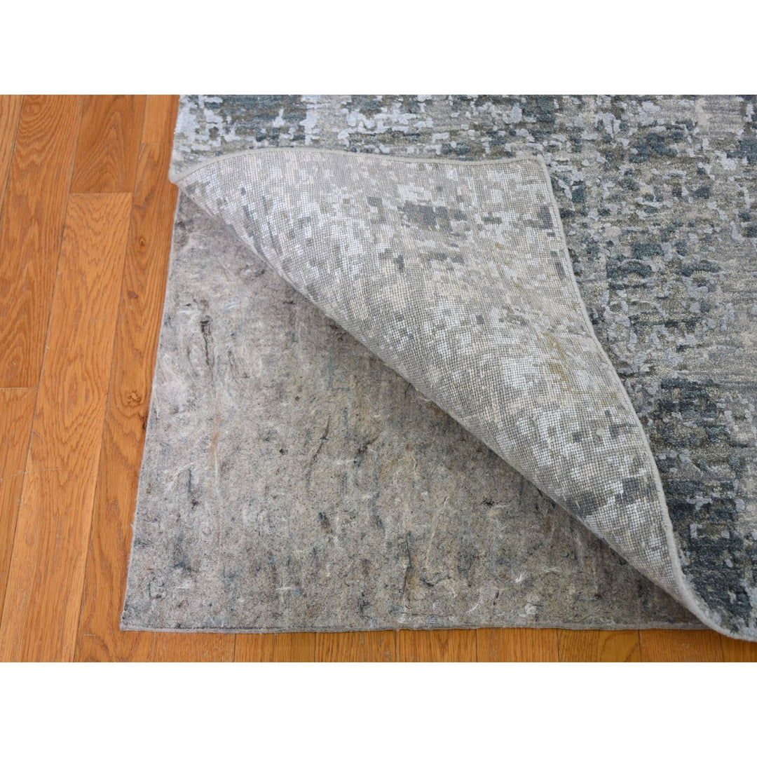 2'6" x 12'4" New Hand Knotted Grey Wool & Silk Runner Oriental Rug - MOA10259113