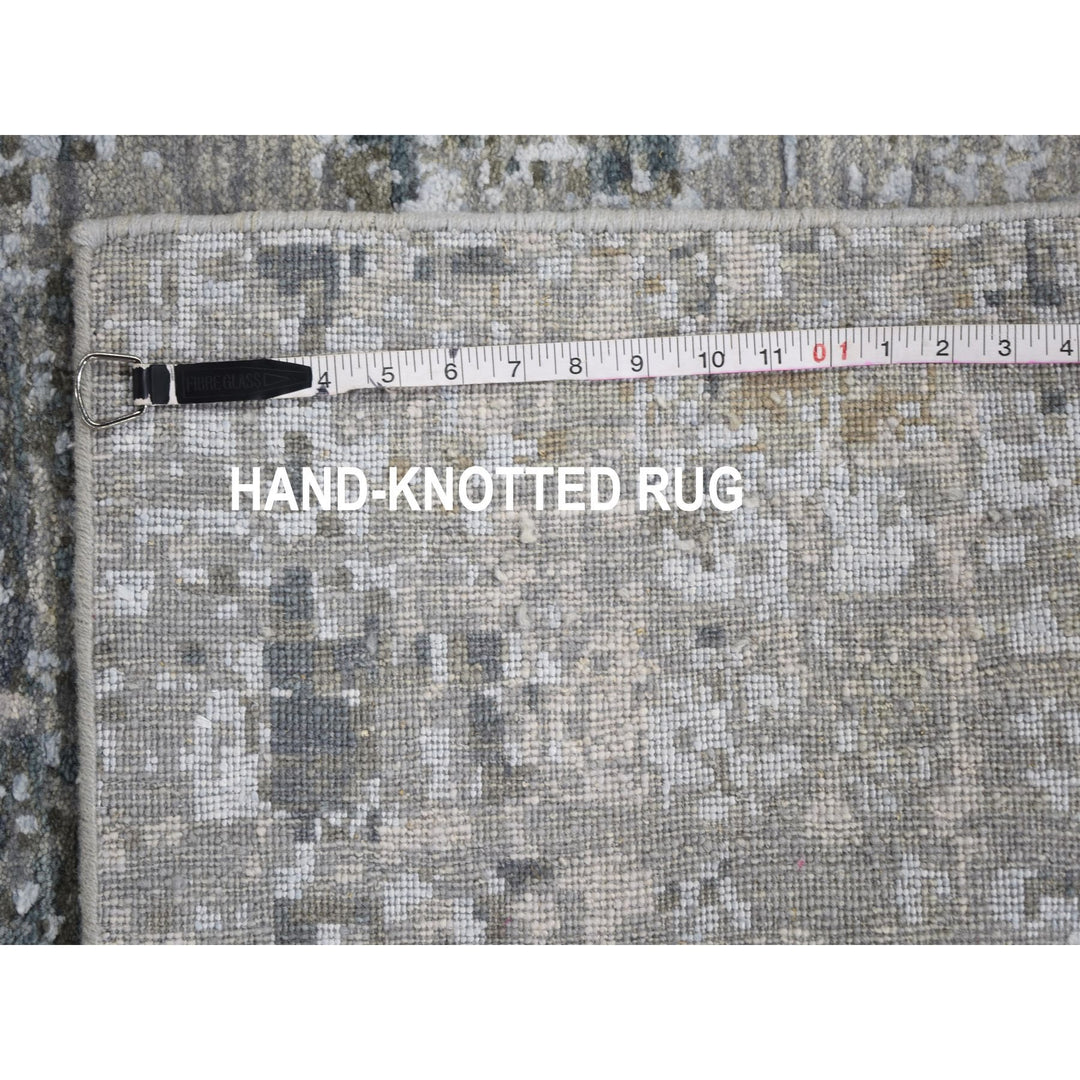 2'6" x 12'4" New Hand Knotted Grey Wool & Silk Runner Oriental Rug - MOA10259113