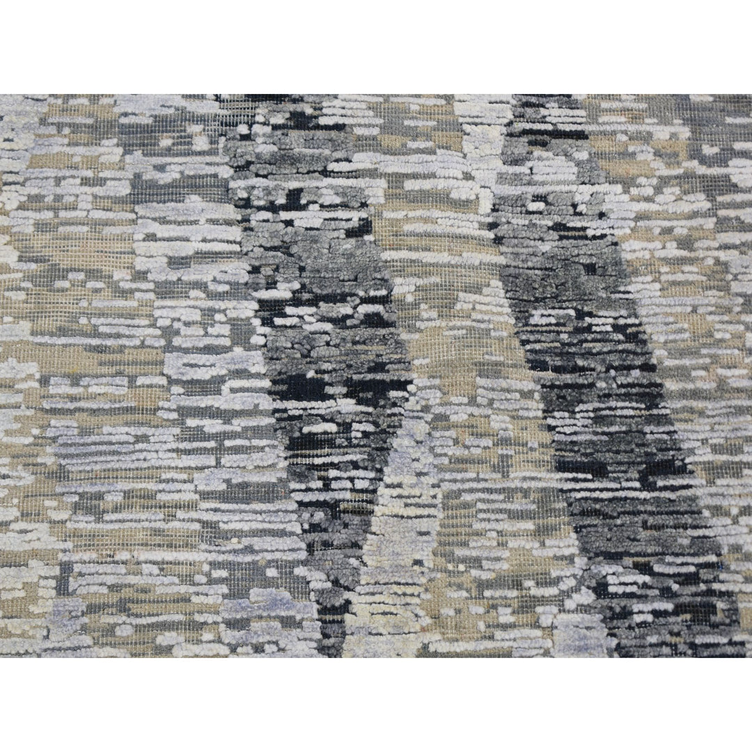 9'0" x 12'0" New Hand Knotted Grey Wool & Silk Rectangle Oriental Rug - MOA10259144