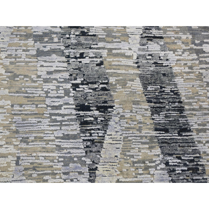 9'0" x 12'0" New Hand Knotted Grey Wool & Silk Rectangle Oriental Rug - MOA10259144