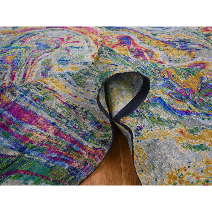 8'9" x 11'9" New Hand Knotted Yellow Wool & Sari Silk Rectangle Oriental Rug - MOA10259157